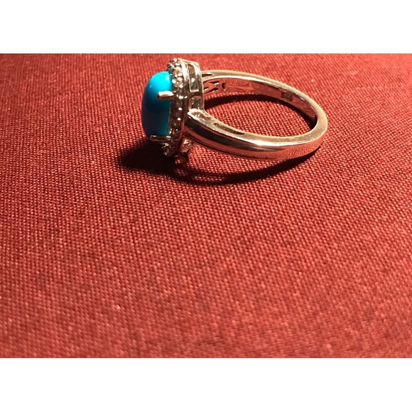 Sterling Silver Oval Turquoise CZ Ring Size 6 - Picture 14 of 14